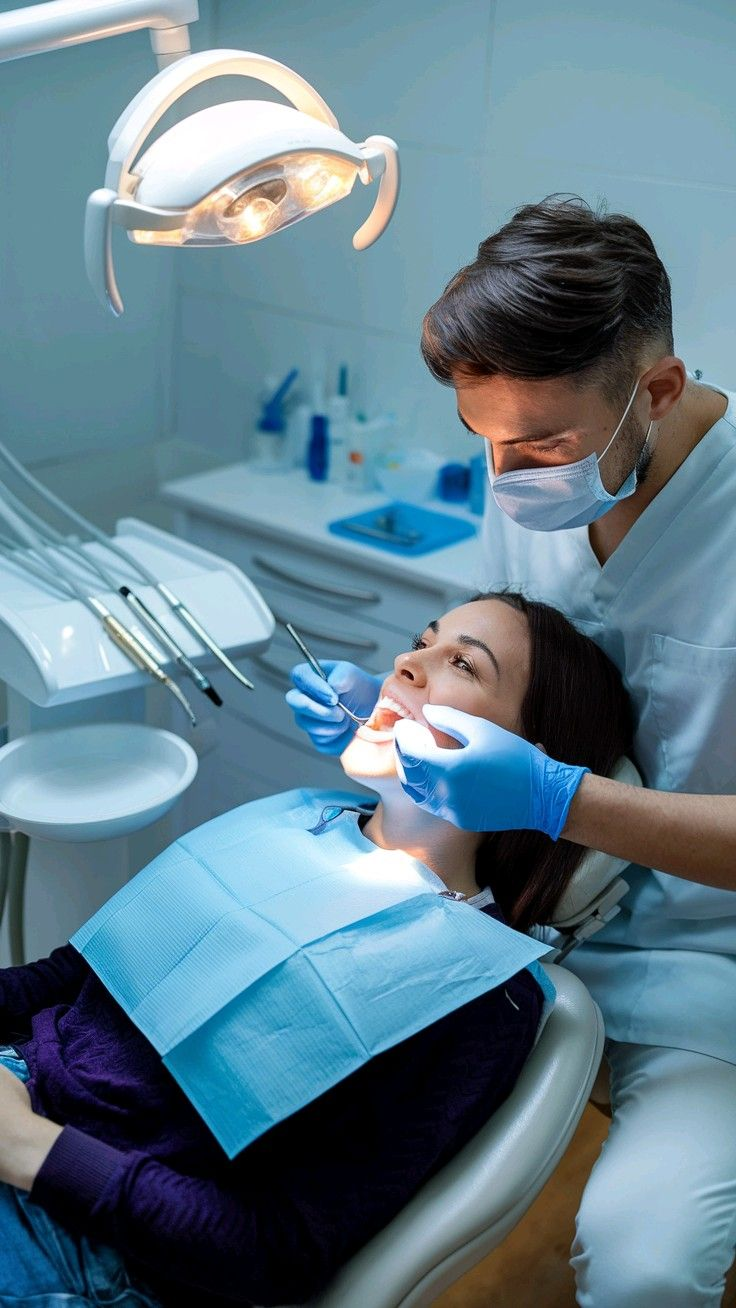 Dentist examining a patient in the treatment chair